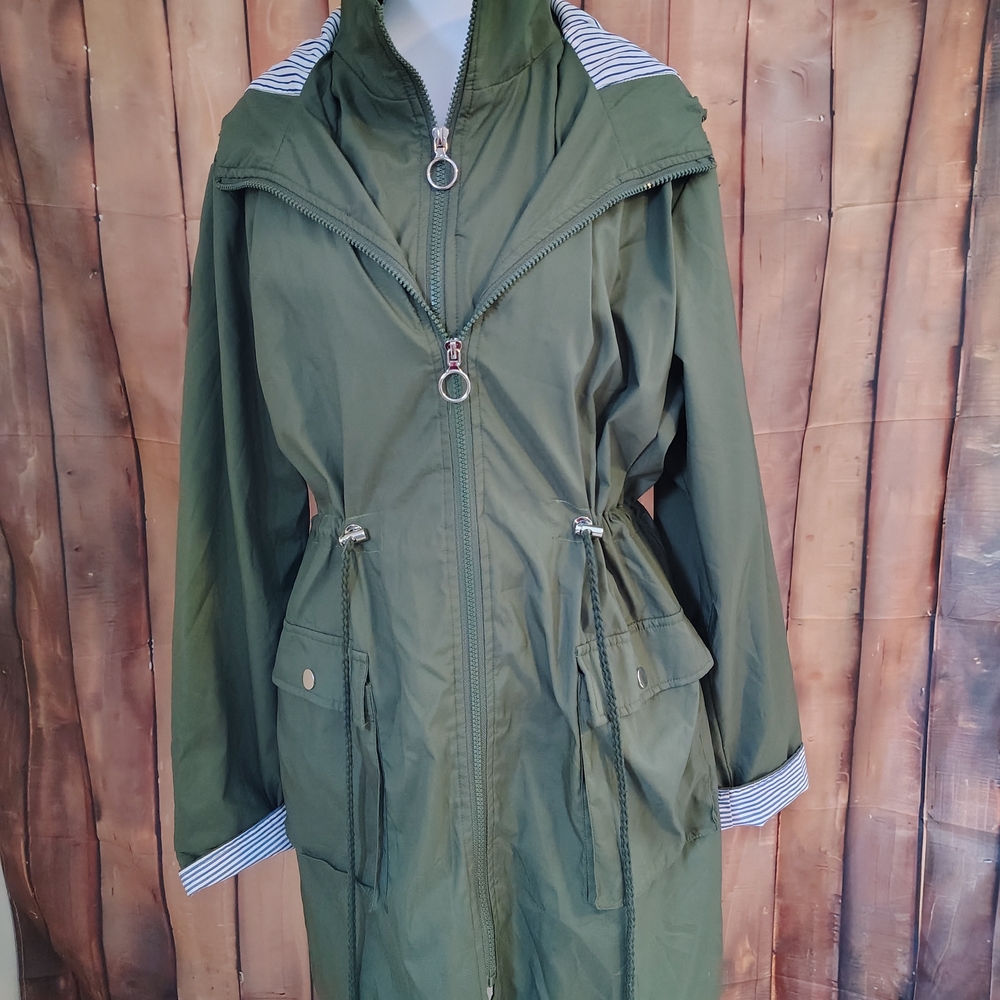 Forest Green Utility Jacket with Striped Details